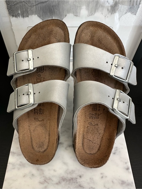 Birkenstock Shoes - Birkenstock Silver Double Strap Arizona Sandals - Size 37/6.5